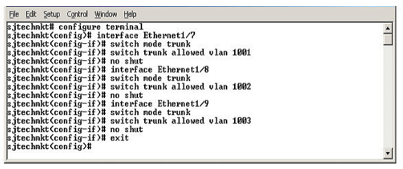 Abbildung 12: Konfiguration der Ethernet-Ports 1/7, 1/8 und 1/9 für die VLANs 1001-1003; Sreenshot: Emulex (Archiv: Vogel Business Media)