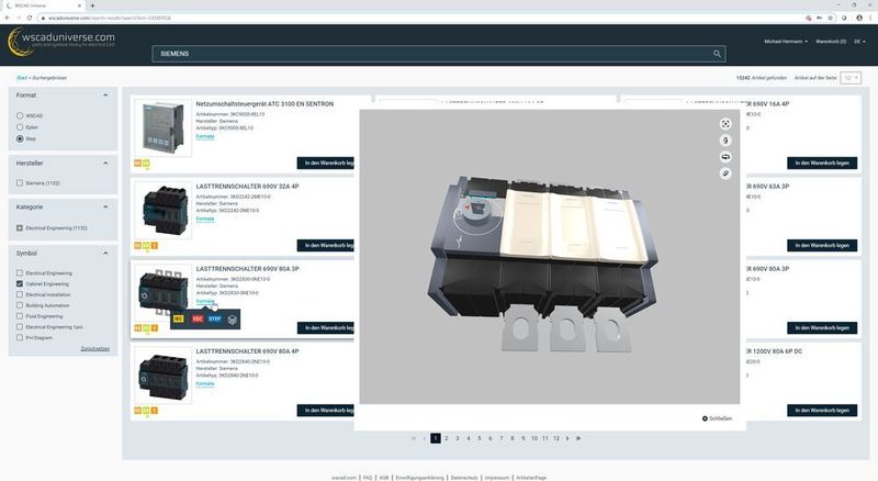 Auf wscaduniverse.com finden Anwender über 1,4 Mio. Artikeldaten von derzeit 287 Herstellern in den E-CAD-Formaten WSCAD, Eplan* und zunehmend in nativen 3D-CAD-Formaten. (WSCAD)