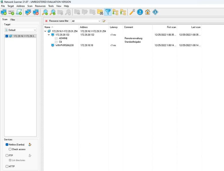 LizardSystems Network Scanner scannt verschiedene IP-Bereiche auf Geräte, die aktuell verbunden sind. (Bild: Joos - LizardSystems)