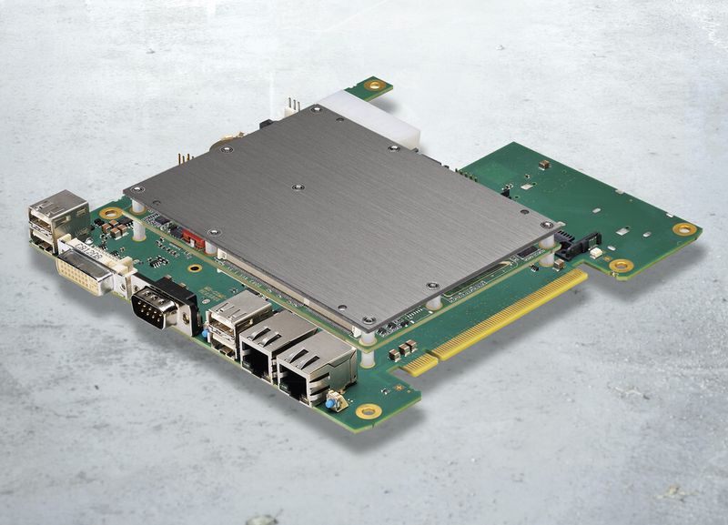 Bild 10: COMKit – Die PC-Einheit besteht aus einem Carrierboard, einem COM Express-Modul, Arbeitsspeicher sowie einem einheitlichen Kühlinterface, das den höchsten Punkt des Systems darstellt, um so eine effiziente und kostengünstige Kühlanbindung realisieren zu können. (TQ-Group)