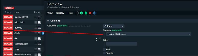 Abbildungen 11: Host-Status-Spalte in der View und deren Konfiguration. (Bild: Lang | Checkmk)