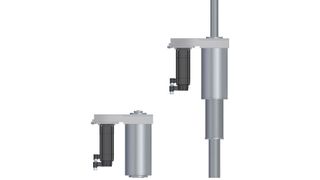 Der neue vierstufige AM-Teleskop-Kugelgewindetrieb in eingefahrener und ausgefahrener Position. (A.Mannesmann Maschinenfabrik)