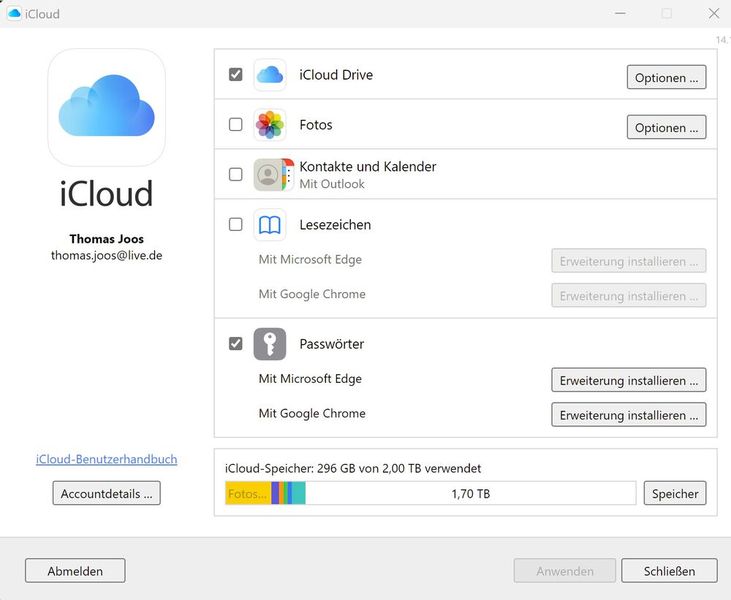 Mit iCloud für Windows können Daten aus iCloud direkt mit Windows synchronisiert werden. (Bild: Joos – Apple)
