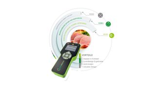 Mit dem Handmessgerät freshdetect BFD-100 lässt sich nicht-invasiv die Gesamtkeimzahl von Schweinefleisch bestimmen. (Bild: Freshdetect)