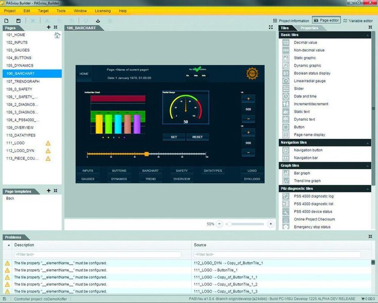 PASvisu besteht aus der PASvisu Runtime und dem Konfigurationstool PASvisu Builder. Die per Drag and Drop individuell gestaltbare Bedienoberfläche verleiht der Maschine ein individuelles Gesicht.  (Pilz)