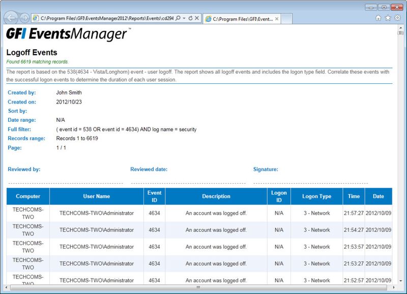 EventsManager Report-Export. (Bild: GFI Software)