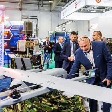 An unmanned aerial platform from Maddos, autonomous ground robots from ARX Robotics and standard parts from Ganter illustrate the breadth of Eudex. Ganter supplies components for positioning, fastening and locking in defence applications too. (Source: Messe Essen)