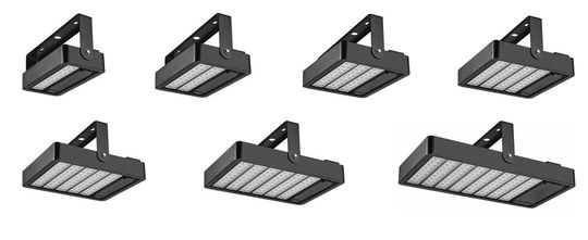 Die Universalstrahler HRS-06-L von Ledaxo verfügen über ein breites Leistungsspektrum von 6.000 bis 49.600 Lumen Lichtstrom.(Bild:  Ledaxo)