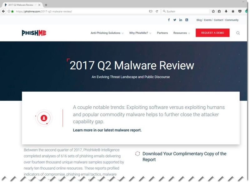 PhishMe – Webseite mit Download-Option für den SA https://phishme.com/2017-q2-malware-review/ (R. Dombach)