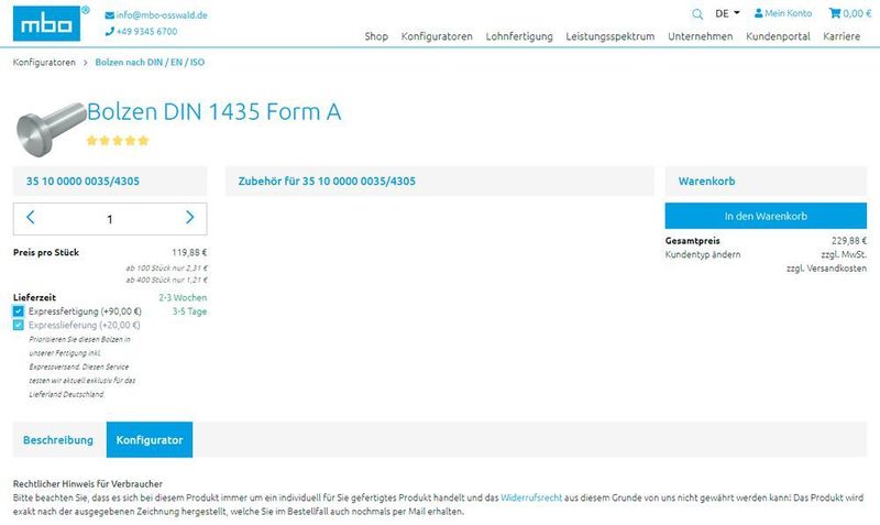 Wer seine Bolzen über Online-Konfigurator von mbo Oßwald bestellt, kann diese nun als Expresslieferung ordern. (Vollmuth – Vogel Communications Group)