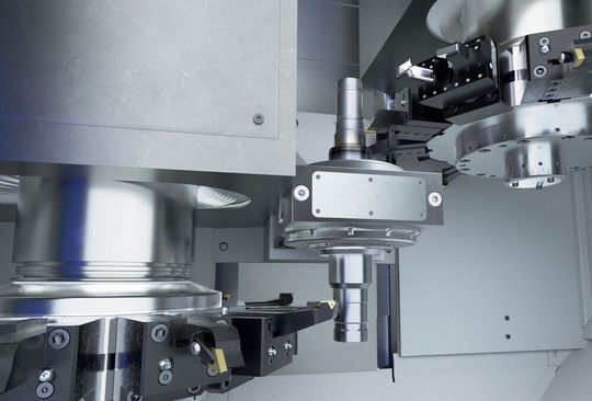 The VTC 200 CD shaft turning center features a center drive for simultaneous 4-axis machining with very short cycle times. The VTC 200 CD shaft turning center features a center drive for simultaneous 4-axis machining with very short cycle times.