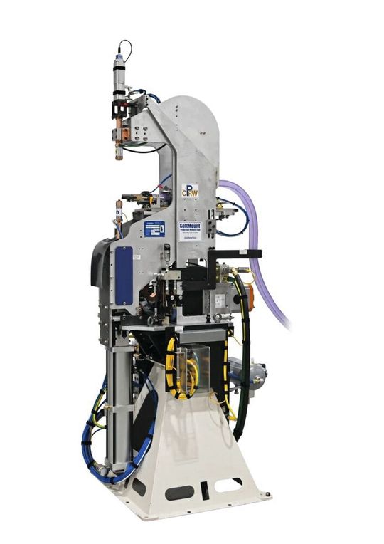 ... und der «Softmount»-Schweisszange von Centerline können Anwender die Taktzeiten ihrer Buckelschweissprozesse minimieren, den Energieverbrauch reduzieren und die Inbetriebnahme vereinfachen.(Bild:  Centerline Germany GmbH)