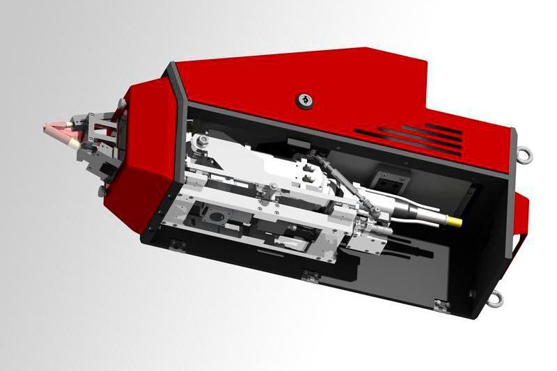 Der Bearbeitungskopf LMD-W-20-L zum drahtbasierten Laserauftragschweißen wurde vom Fraunhofer IPT entwickelt und ist auf der Formnext 2018 zu sehen. (Fraunhofer IPT)
