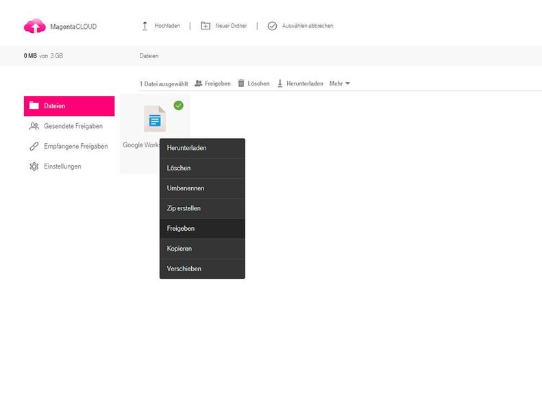 Über das Kontextmenü können Dokumente freigegeben werden.  (Telekom/Joos)