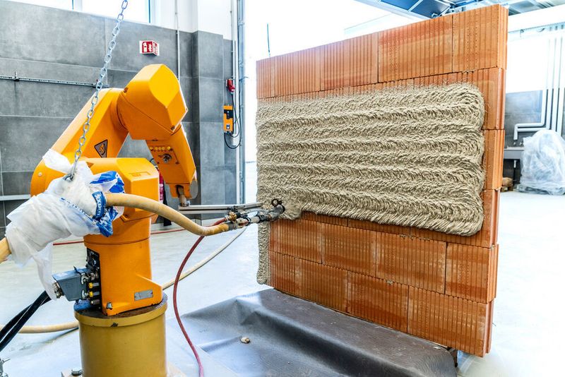 Um das Material kommerziell nutzbar zu machen, haben die nominierten Forscher eine Technologie für eine rasche und einfache Verarbeitung des Materials geschaffen. Sie entwickelten dazu ein druckluftunterstütztes Spritzverfahren weiter, mit dem sich bis zu 15 cm dicke Schichten des Dämmstoffs auf Fassaden oder Innenwände auftragen lassen – ohne dass die Mikrohohlkugeln brechen. (Deutscher Zukunftspreis/Ansgar Pudenz)