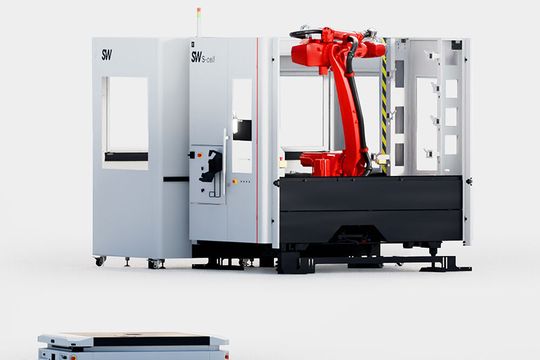 The S-cell enables flexible automation of production environments without fixed interlinking.(Source:  Schwäbische Werkzeugmaschinen)