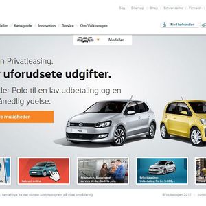 Auf der Startseite von VW Dänemark weist der Kasten „Keb up! online“ auf den Online-Direktvertrieb des Up hin.