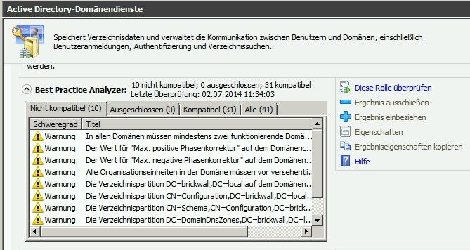 Abbildung 5: Mit dem Best Practices Analyzer lassen sich alle Serverrollen von SBS 2011 überprüfen und Fehler finden. (Bild: Joos)