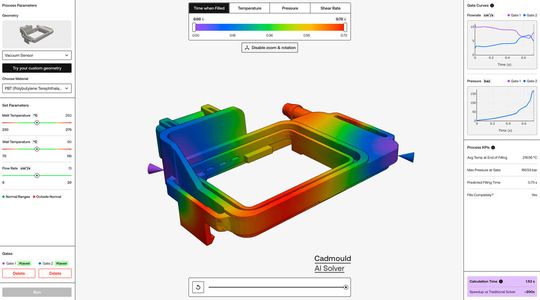 Simcon’s new Cadmould AI Solver delivers injection molding simulation results in seconds. By removing lengthy computation times, the tool enables engineers to dynamically explore thousands of design and process variations in a single day.(Source:  Business Wire/ Simcon)