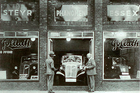 Das Handelsunternehmen nahm die damals renommierten Marken Goliath, Hansa und Oldmobile in sein Verkaufsprogramm auf. (Hugo Pfohe)