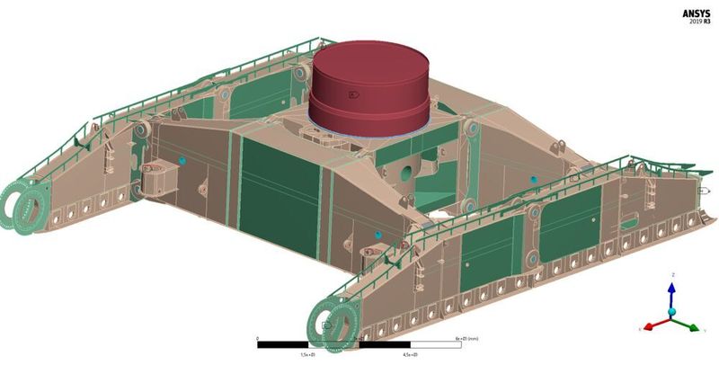 ... und Gesamtmodell des Raupenunterwagens eines Gittermastraupenkrans.  (Liebherr-Werk Ehingen)
