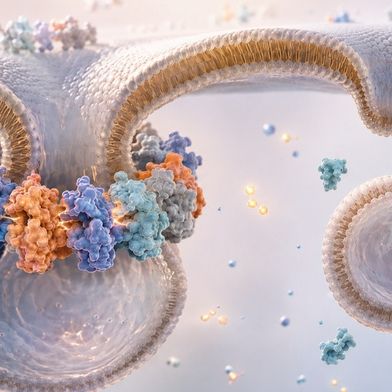 Visualisierung der Zellmembran und einer Protein-stabilisierten Einschnürung (Bild: KI-generiert)