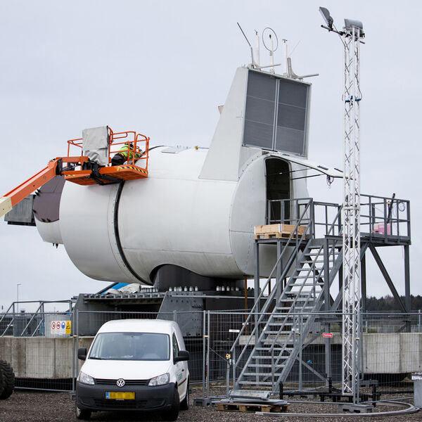 Maschinenhaus der 3MW-Windenergieanlage im Prüffeld in Brande, Dänemark. (Siemens)