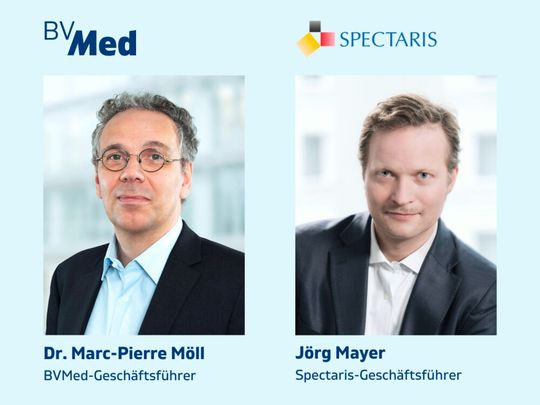 BV-Med-Geschäftsführer Möll und Spectaris-Geschäftsführer Mayer: „Ein Ausstieg aus PFAS hätte massive Auswirkungen auf die Patientensicherheit, die Innovationsfähigkeit der Medizintechnik und letztlich auch auf wichtige Zukunftsinitiativen der Europäischen Union. Die Politik muss jetzt zügig handeln.“ BV-Med-Geschäftsführer Möll und Spectaris-Geschäftsführer Mayer: „Ein Ausstieg aus PFAS hätte massive Auswirkungen auf die Patientensicherheit, die Innovationsfähigkeit der Medizintechnik und letztlich auch auf wichtige Zukunftsinitiativen der Europäischen Union. Die Politik muss jetzt zügig handeln.“