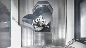 Das 5-Achs-Bearbeitungszentrum F 6000 mit ihrer Kopfkinematik durch und durch für die flexible Serienproduktion konzipiert. (Bild: Heller)