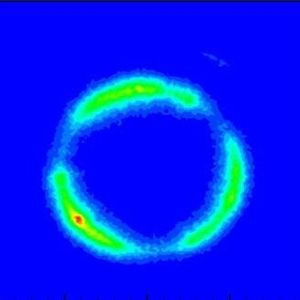 Particle density distribution of different layers of a powder gas stream (three beam powder nozzle).