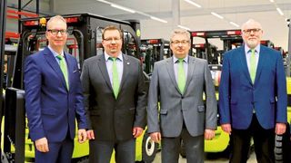 Neuaufstellung bei Clark Europe (v.l.): Stefan Budweit (Director Sales & Marketing), Andreas Krause (COO), Rolf Eiten (President & CEO), Markus Jöckel (Director Parts Sales & Truck Admin) und Klaus Drentscher (Director Technical Support). (Clark)