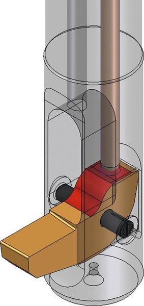 Das Funktionsprinzip: Mit der Aktivierung der Spindel mit einer Initialdrehzahl klappt das Messer aufgrund der Fliehkraft aus (linkes Bild). Ein IK-Kühlmittelimpuls lässt das Messer wieder in sein Gehäuse einklappen (rechtes Bild). Im Produktivbetrieb traten weder Späne im Messergehäuse noch Probleme mit verschmutztem Kühlwasser auf. (Heule)