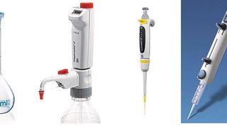 Abb. 1: Messkolben, Dispenser, Handystep Touch, Transferpette Facelift mit entsprechender Kennzeichnung (Brand)