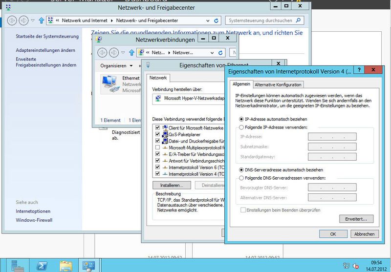 Nach dem Neustart klicken Sie mit der rechten Maustaste auf das Netzwerksymbol im unteren Bereich und dann auf Netzwerk- und Freigabecenter öffnen. Anschließend klicken Sie auf den Link Adaptereinstellungen ändern links im Fenster. Rufen Sie die Eigenschaften der Netzwerkverbindung auf und dann die Eigenschaften von Internetprotokoll Version 4. (Archiv: Vogel Business Media)