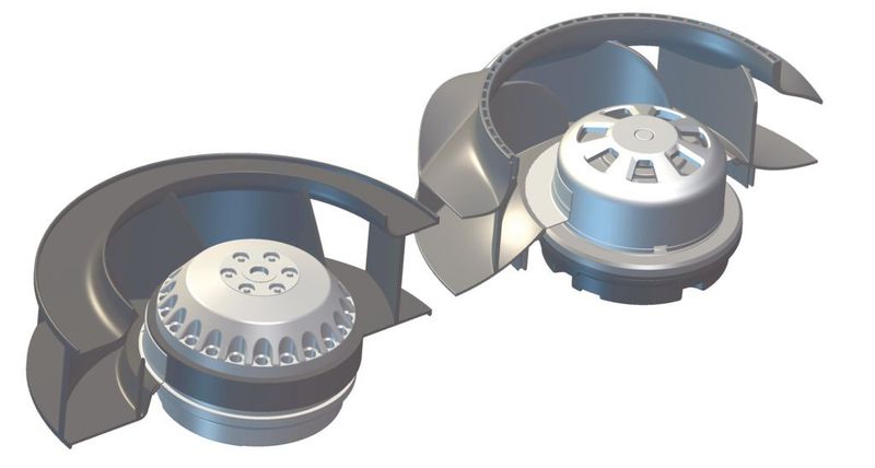 Der Austausch bestehender AC-Radialventilatoren gegen die neue Technik ist problemlos möglich; die Anschlussmaße sind nahezu identisch (links AC, rechts EC).  (Bild: ebm-papst)