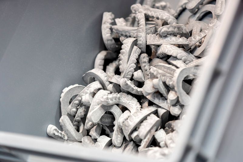 HP hat seinem Portfolio eine automatisierte Entpulverung hinzugefügt. Es verbleiben leichte Pulverrükstände auf den Bauteilen, die jedoch bei der anschließenden Wärmebehandlung keine Probleme erzeugen sollten.  (Bild: S. Human/VCG)