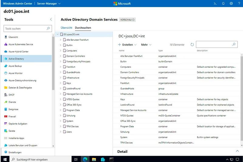 Verwalten von Active Directory im Windows Admin Center. (Bild: Joos / Microsoft)