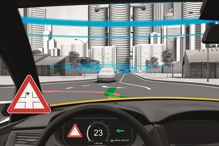 Linksabbiegeassistent auf Basis der Fahrzeug-zu-X Kommunikation (V2X). (Foto: Continental)
