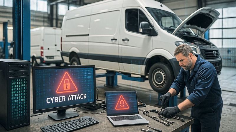 Auch im Karosserie- und Fahrzeugbau sind Cyberangriffe auf Unternehmen keine Seltenheit. Ein seit Ende 2025 geltendes Umsetzungs­gesetz verpflichtet zum Handeln.(Bild:  KI-generiert)