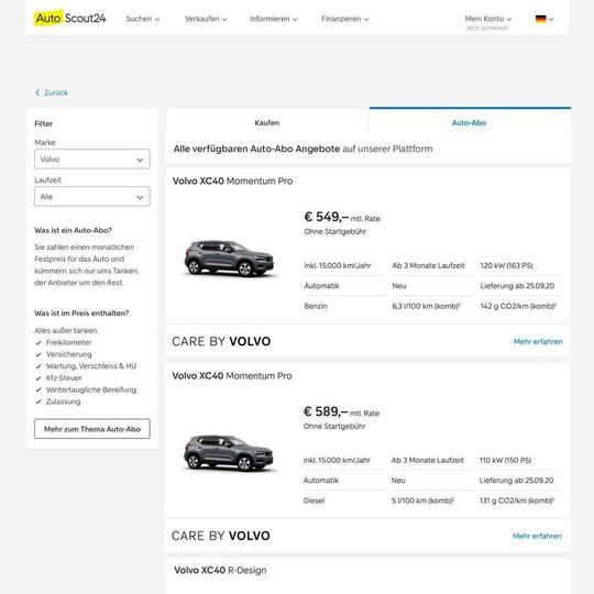Die Abokonditionen sind auf beiden Plattformen identisch.(Bild:  Autoscout 24)