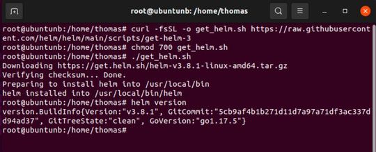 Helm ist in wenigen Sekunden auf einer Verwaltungs-Arbeitsstation installiert.(Bild:  Joos / Canonical)