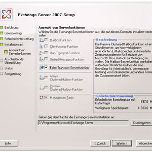 Abbildung 1:  Installation eines Edge-Transport-Servers; Voraussetzung für diese Funktion ist ein ADAM SP 1 auf dem betreffenden Server