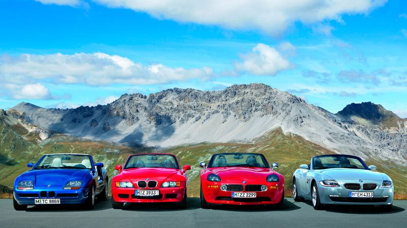 BMW-Roadster im Zeichen des Z: BMW Z1 (ab 1988), Z3 (ab 1995), Z8 (ab 2000) und Z4 (ab 2002).(Bild:  BMW)