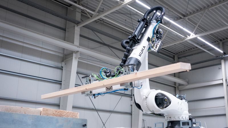 Automatisierung und der Einsatz von Robotern für die industrielle Vorfertigung bieten enorme Chancen, um Bauprozesse effizienter, nachhaltiger und skalierbarer zu gestalten.(Bild:  Kuka)