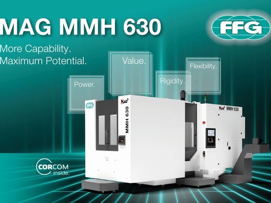 Mit der neuen MAG MMH 630 gibt FFG auf der AMB erstmals Einblicke in eine Neuentwicklung für anspruchsvolle Schwerzerspanungsaufgaben. Noch vor der offiziellen Markteinführung präsentiert das Unternehmen erste Details der Maschine.(Bild:  FFG)