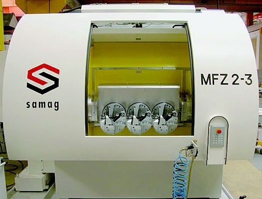 Die Ausrüstung der horizontalen Bearbeitungszentren der Baureihe MFZ ist werkstückgebunden. Als Vorteile gibt der Hersteller unter anderem kurze Rüst- und Bearbeitungszeiten an. Bild: Samag (Archiv: Vogel Business Media)