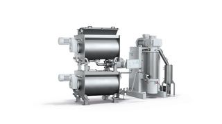 Compactmix kombiniert das Shearmix-Mischsystem mit einem Spiralrührwerk für schnelles, gleichmäßiges Mischen und der Aurora-Kugelmühle, um die Partikelgröße zu reduzieren. (Bild: Bühler)