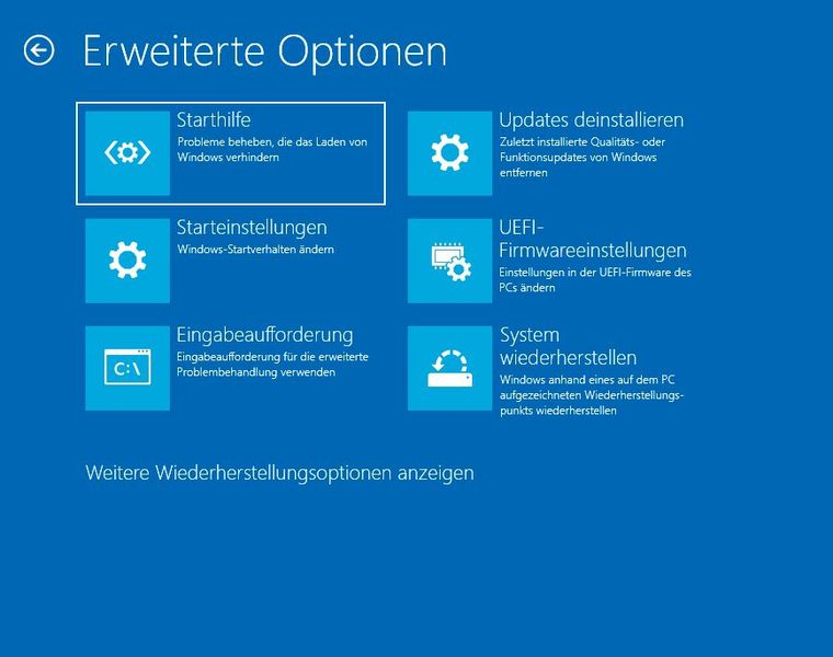 Erweiterte Reparaturoptionen von Windows 11. (Bild: Microsoft / Joos)