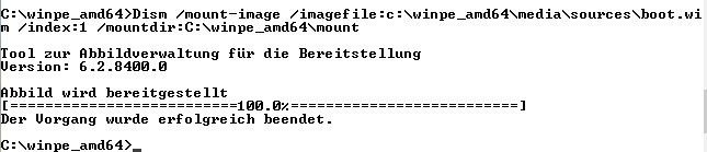 Zum Öffnen und Mounten der Bootumngebung verwenden Administratoren das Windows-Tool dism.exe und den Befehl im folgenden Beispiel:  Dism /mount-image /imagefile:c:\winpe_amd64\media\sources\boot.wim /index:1 /mountdir:C:\winpe_amd64\mount. (Archiv: Vogel Business Media)
