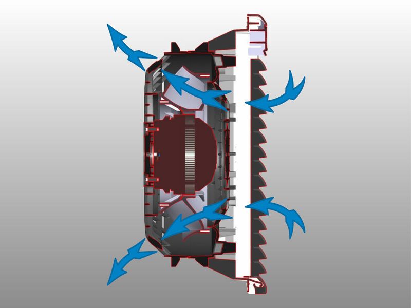Werkzeugloser Wechsel der Luftförderrichtung von blasend auf saugend durch Wechsel der Lüftereinheit hinten (grau). Bild: Rittal (Archiv: Vogel Business Media)